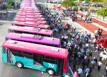 Alcaldesa da banderazo de arranque del nuevo Sistema Municipal de Transporte Urbano en La Paz