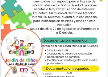 ULTIMA SEMANA DE INSCRIPCIONES EN EL JARDÍN DE NIÑOS “LAURA MÉNDEZ DE CUENCA” PARA INFANTES DEL CENTRO DE ATENCIÓN INFANTIL (CAI) INVI Y CIUDADANÍA EN GENERAL.