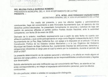 se hizo pública la renuncia al PAN del regidor paceño Abraham Almendáriz Puppo, que finalmente reventó ante las obtusas formas en que ese partido dirige el exdiputado Mares Aguilar. Y se espera, como ya lo comentamos en este espacio, que haya más renuncias a este organismo político que en su momento más fuerte, gobernó la entidad durante dos administraciones estatales, (Marcos Covarrubias 2011-2015 y Carlos Mendoza 2015-2021).