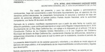 se hizo pública la renuncia al PAN del regidor paceño Abraham Almendáriz Puppo, que finalmente reventó ante las obtusas formas en que ese partido dirige el exdiputado Mares Aguilar. Y se espera, como ya lo comentamos en este espacio, que haya más renuncias a este organismo político que en su momento más fuerte, gobernó la entidad durante dos administraciones estatales, (Marcos Covarrubias 2011-2015 y Carlos Mendoza 2015-2021).