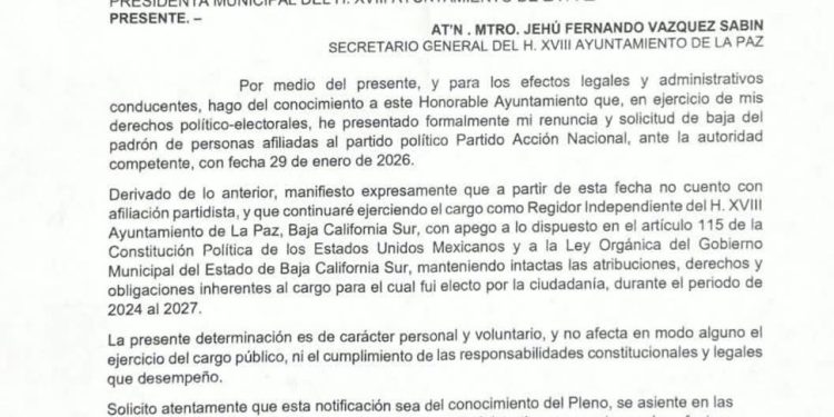 se hizo pública la renuncia al PAN del regidor paceño Abraham Almendáriz Puppo, que finalmente reventó ante las obtusas formas en que ese partido dirige el exdiputado Mares Aguilar. Y se espera, como ya lo comentamos en este espacio, que haya más renuncias a este organismo político que en su momento más fuerte, gobernó la entidad durante dos administraciones estatales, (Marcos Covarrubias 2011-2015 y Carlos Mendoza 2015-2021).