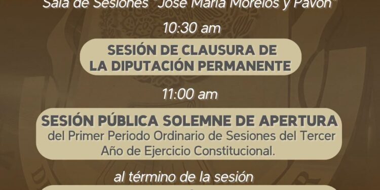 El Congreso del estado iniciará este martes 01 de septiembre, con Sesión Solemne el primer periodo ordinario de sesiones del tercer y último año de la actual legislatura.