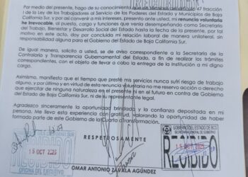 PRESENTA OMAR ZAVALA SU RENUNCIA COMO SECRETARIO DEL TRABAJO DEL GOBIERNO ESTATAL